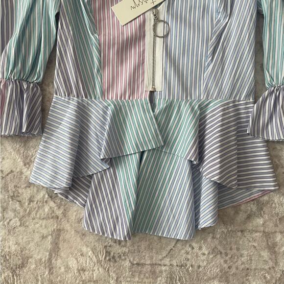 Petersyn x Revolve Mimi Cocktail Striped Zipper Front Top Blouse Medium New - Picture 9 of 13